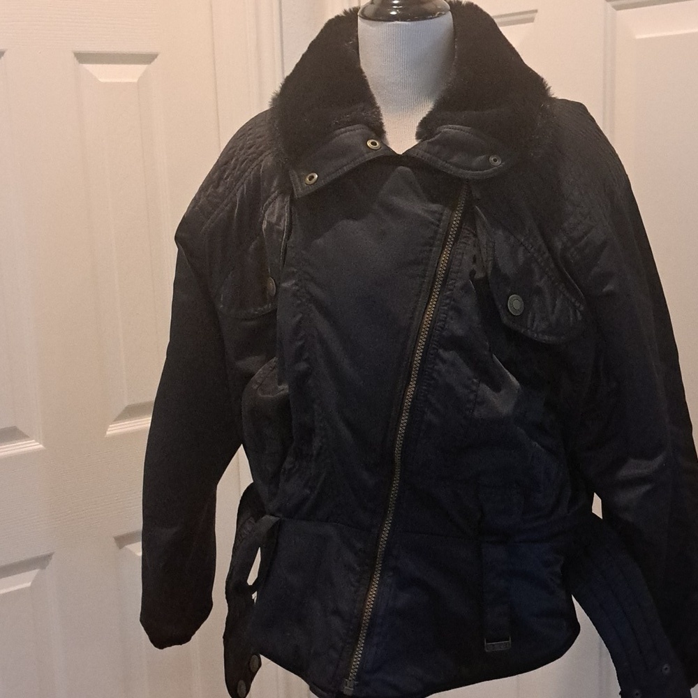 Vintage Ladies  Ossi skiwear Black crop jacket with belt Sz Lg